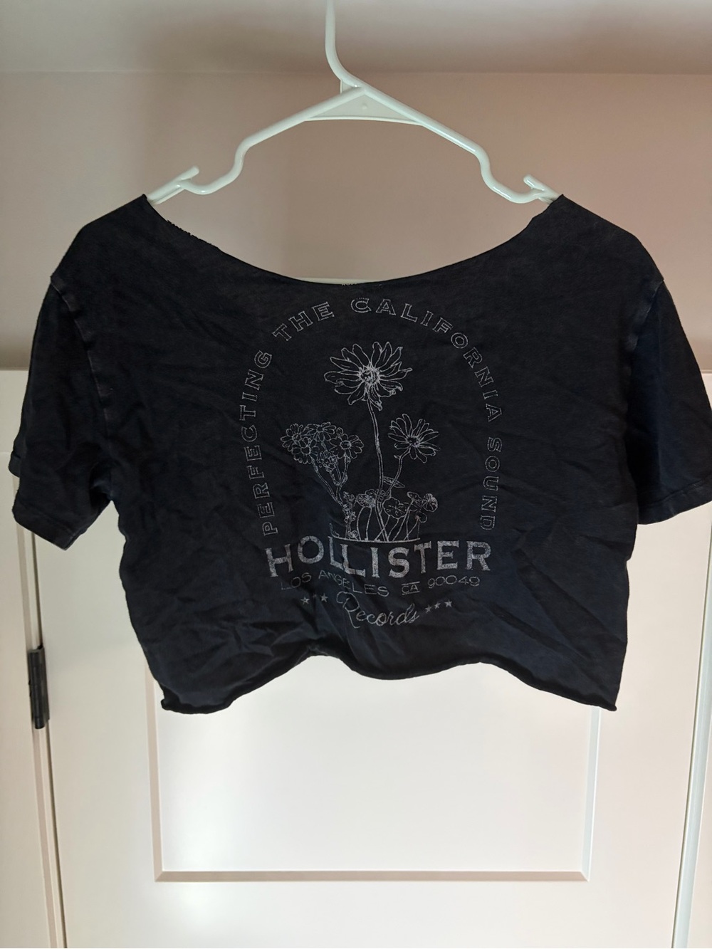 Hollister Black Crop Top with Floral Logo